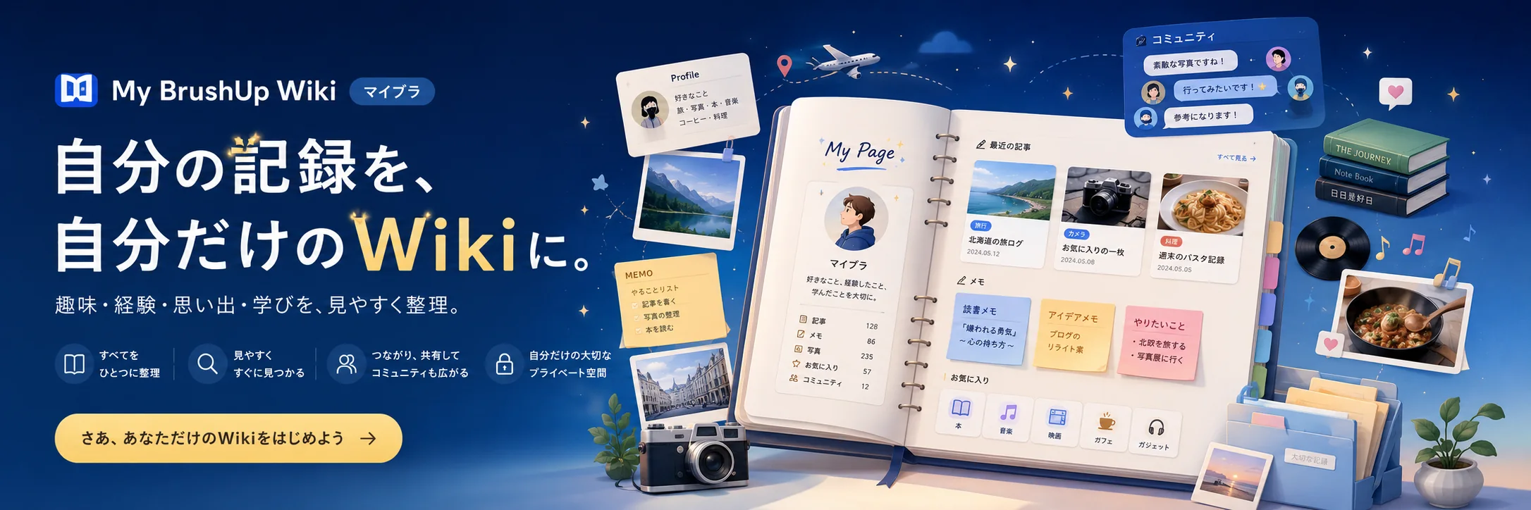 My BrushUp Wiki 自分の記録を、自分だけのWikiに。趣味・経験・思い出・学びを整理するサービス